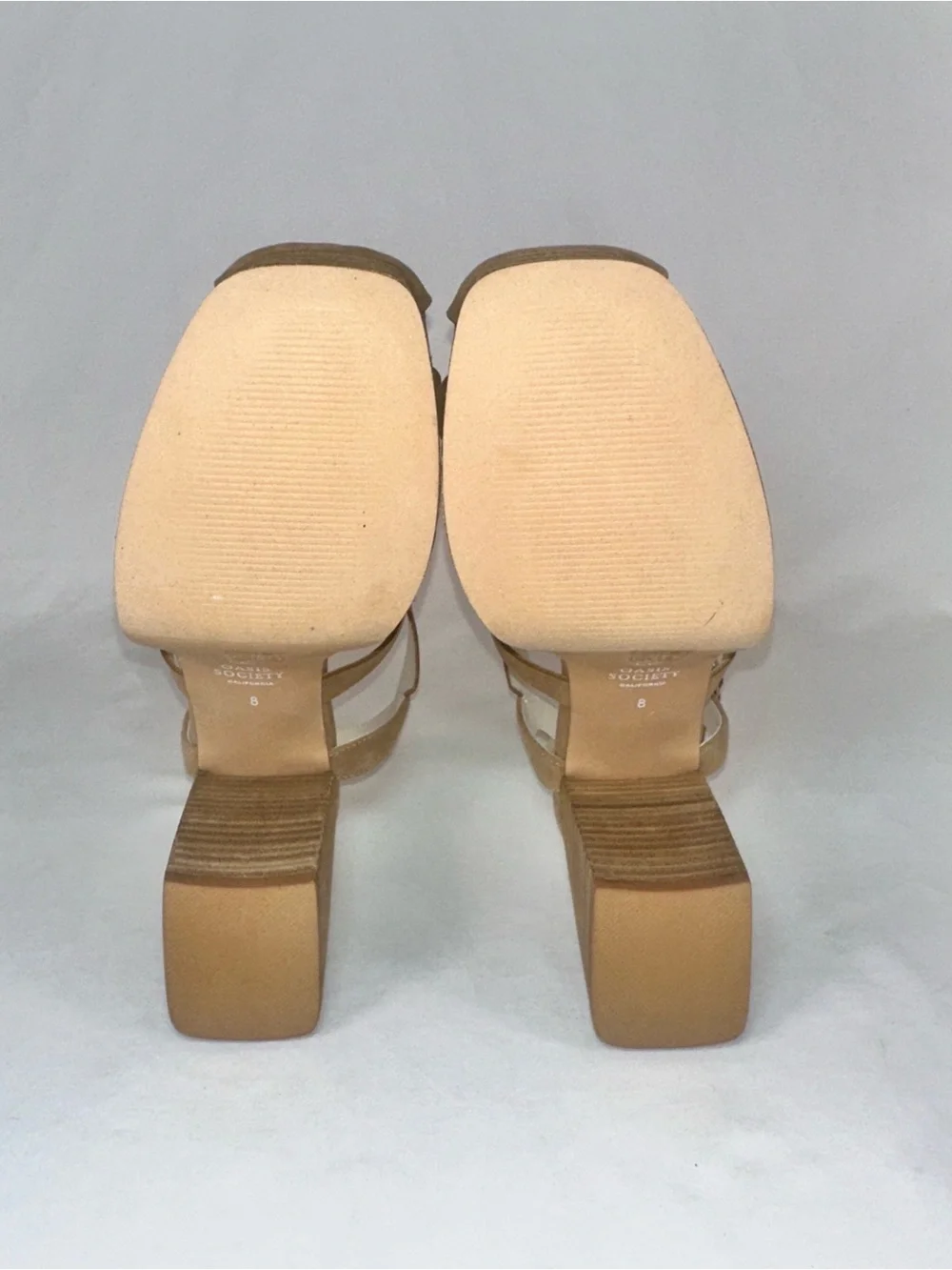 Oasis Society Hailee Khaki Platform Block Heel Caged Sandals Size 8